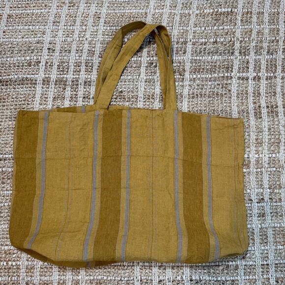Women's Linen Tales Amber Striped 100% Linen Big Bag Tote Carryall NEW - Picture 8 of 11